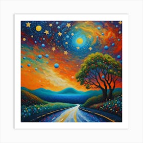 Cosmic Blossom: A Journey Through Starlit Meadows. Art Print