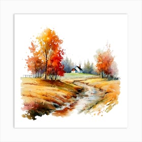 Watercolor Autumn Landscape Watercolor Painting 8 Art Print