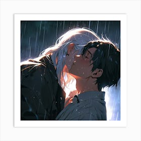 Kissing In The Rain Art Print