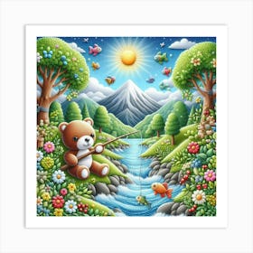 Teddy Bear Fishing 2 Art Print