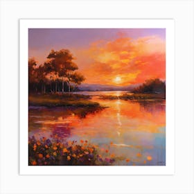 Sunset Over The Water Art Print