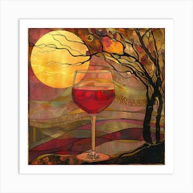 Art Nouveau Image Of A Glass Of Red Wine With A Sunset Art Print