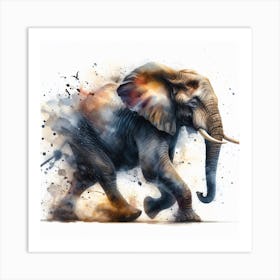 Elephant In Motion, Elephant Watercolour Art Print 2 Art Print