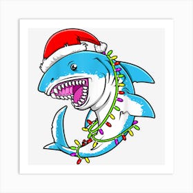 Santa Shark Cute Christmas Lights Sharkmas Xmas Art Print