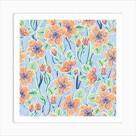 Strawberry Flower Print Square Art Print