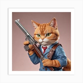 Cat With Gun Art Print