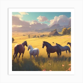 Horses In The Field 27 Art Print