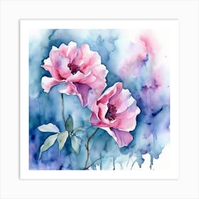 Pink Peonies Watercolor Painting Art Print