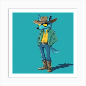 Creatai 24830 A Cartoon Style Anthropomorphic Blue Wolf Stand Ff87687d 5c77 4959 8909 7029605a34fe 3 Art Print