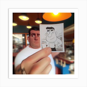 Cartoon Man Holding Up A Picture Art Print