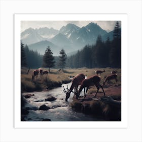 Deer In The Mountains Art Print