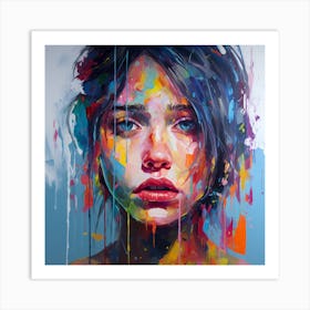 Girl With Colorful Hair Art Print