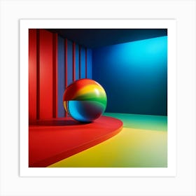 3d Rendering Of Red Green Blue Yellow Stripes Flowing From A Wall Transitioning Into Spherical S Art Print