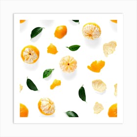 Top View Of Oranges On White Background Art Print