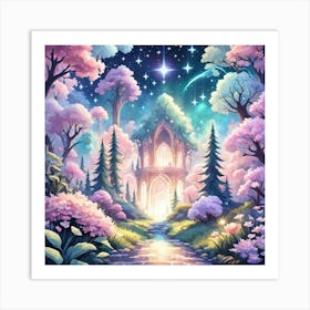 A Fantasy Forest With Twinkling Stars In Pastel Tone Square Composition 124 Art Print