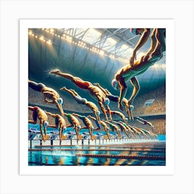 Ready, Set, Swim Wall Print Art An Inspiring And Energetic Scene Of Competitive Swimming, Perfect For Motivating And Energizing Any Space Art Print