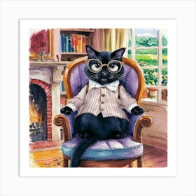 Cat In Glasses 1 Art Print