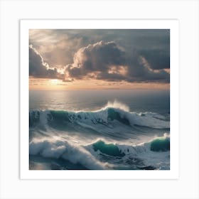 Ocean Waves At Sunset Art Print