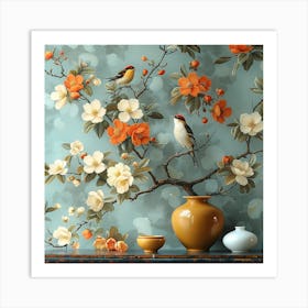 Chinese Birds And Flowers Art Print