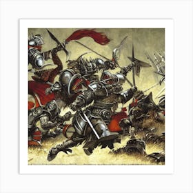 knights of the round table ambushed by Orc rogues and a dire wolf Art Print