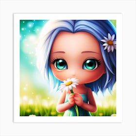 Purple Haired Chibi Girl With Daisies Art Print