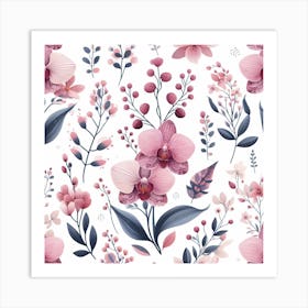 Scandinavian style,Pattern with pink Orchid flowers Art Print