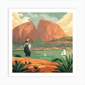 Illustration Of A Boy Looking At The Rocks Art Print