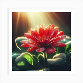 Red Flower With Dew Drops Art Print