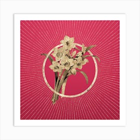 Gold Chinese Sacred Lily Glitter Ring Botanical Art on Viva Magenta n.0349 Art Print