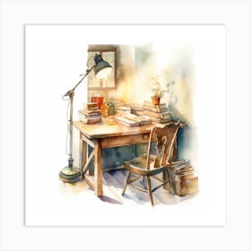 Watercolor Of A Desk Art Print