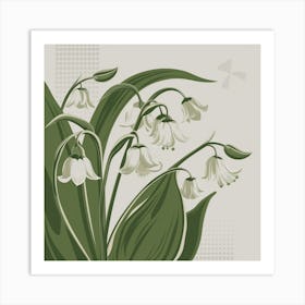 Lily of the Valley Modern-Retro White and Green Wild Flower 5 Art Print