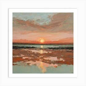 Sunset Over Ocean Lots Of Reflection Earthy Tones Art Print