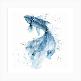 Blue Betta Fish Watercolor Painting Art Print