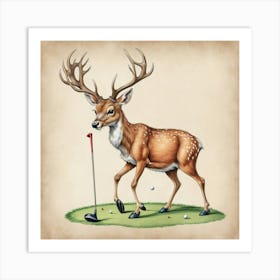 Deer On Golf Course 2 Art Print