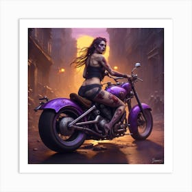 Zombie Girl On A Motorcycle 2 Art Print