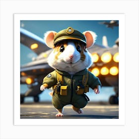 A Cute Fluffy Hamster Pilot Walking On A Military (3) Art Print