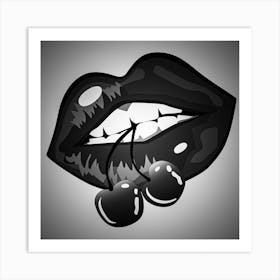 Black Lips With Cherries Art Print