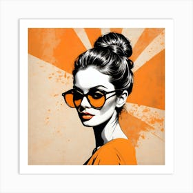 Girl In Sunglasses Orange Art Print