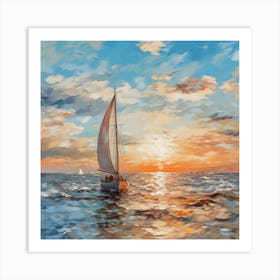 Sailboat At Sunset 2 Art Print