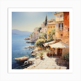 Golden Riviera: Watercolour Symphony of Coastal Radiance Art Print