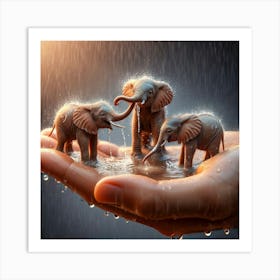 Elephants In The Rain 11 Art Print