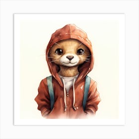 Watercolour Cartoon Weasel In A Hoodie 2 Art Print