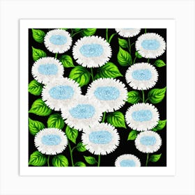 White Daisies On Black Background 1 Art Print