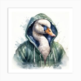 Watercolour Cartoon Swan In A Hoodie Art Print