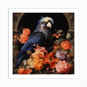 Parrot With Flowers Art Print