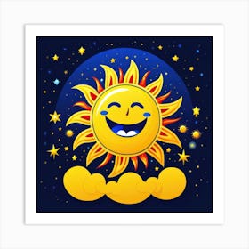 Lovely smiling sun on a blue gradient background 18 Art Print