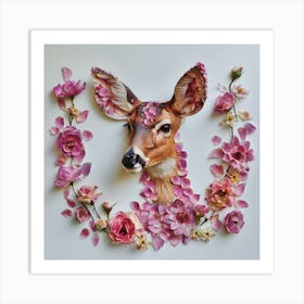 Purple Floral Deer Art Print