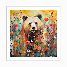 Bear and flowers Art Print