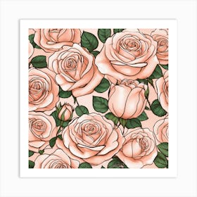 Pink Roses Seamless Pattern 9 Art Print