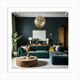 Living Room With Green Walls 2 Art Print